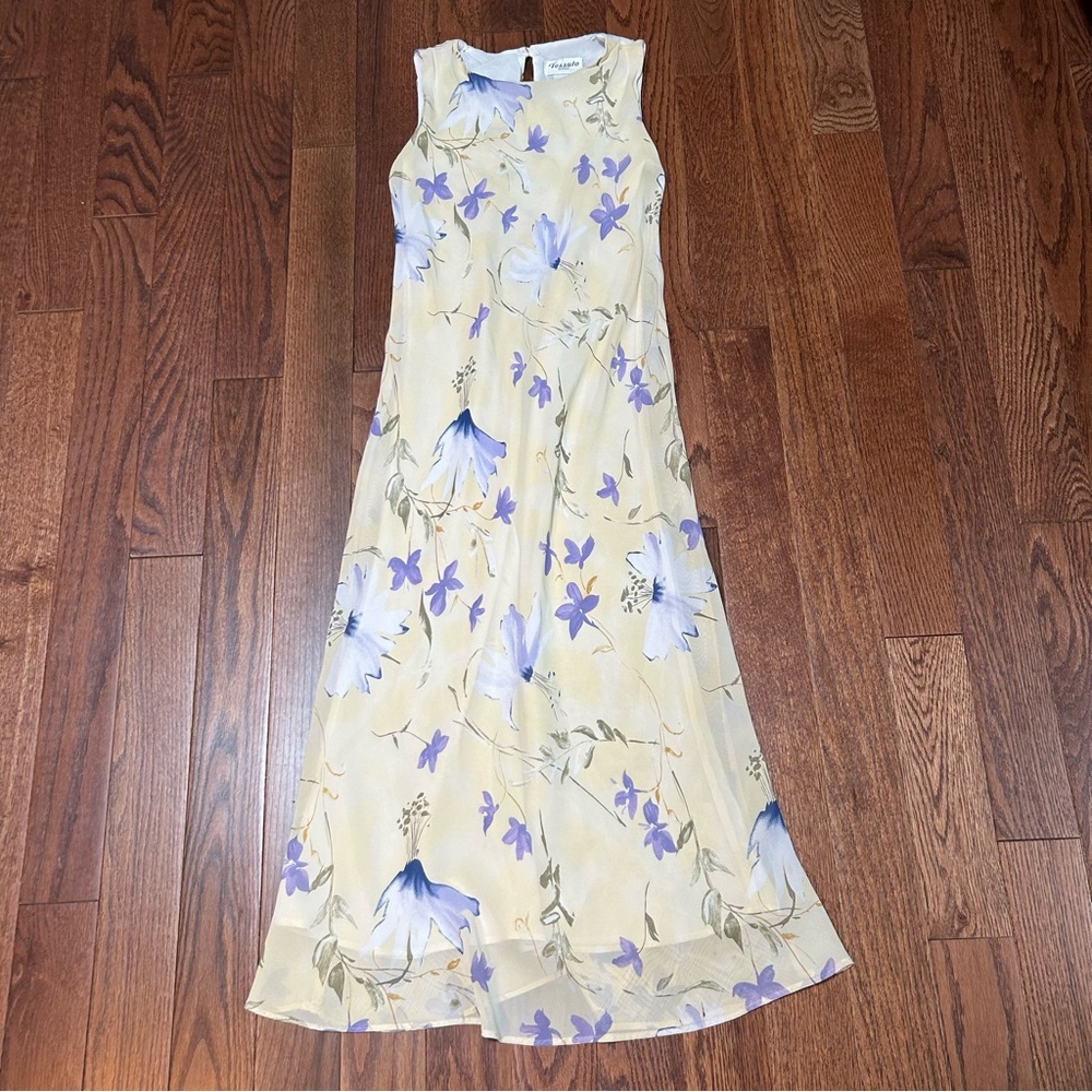 Tessito Y2K Floral Sleeveless Maxi Dress Yellow with Purple Flowers - Size SP